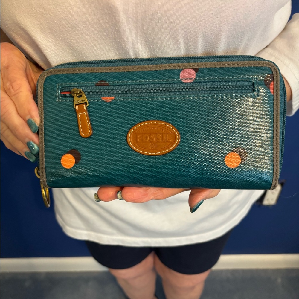 Fossil Teal and Pink Polka Dot Wallet